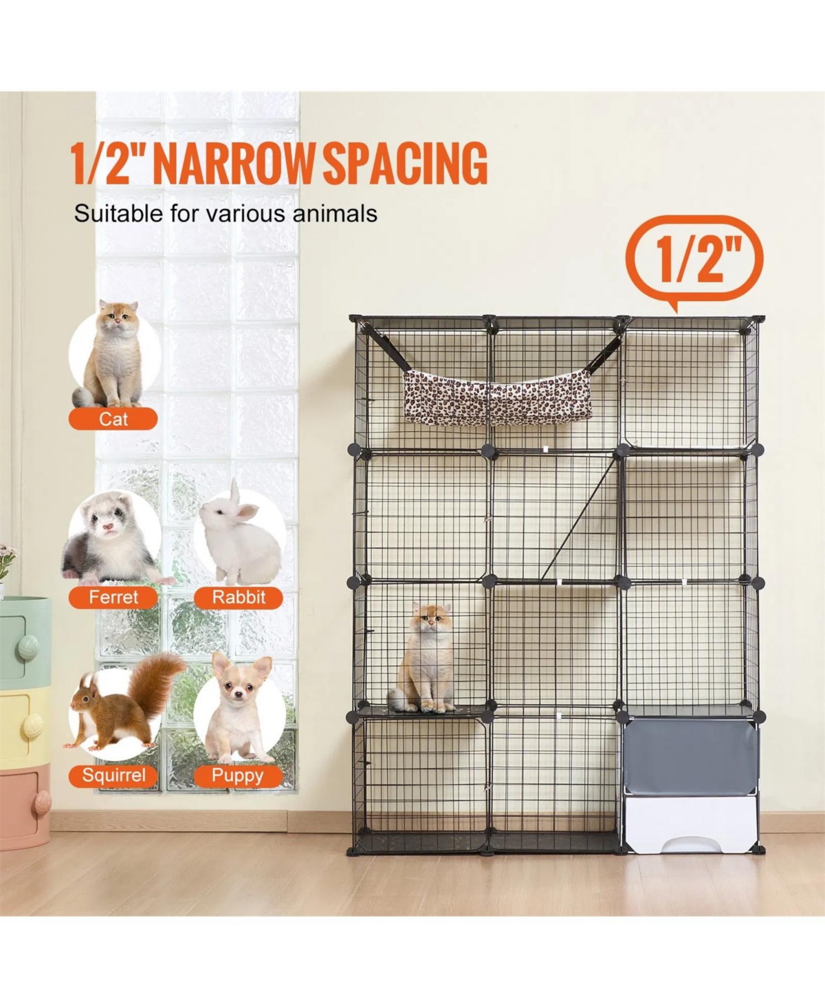 Zeus & Ruta Large 4 Tier Cat Cage with Detachable Metal Wire, Litter Box, Hammock, Ramp, Indoor Outdoor Crate for Kittens