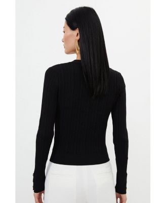 Women's Viscose Blend Rib Military Trim Cardigan