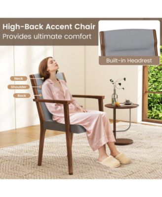 High-Back Wooden Accent Chairs Set of 2 with Padded Cushions