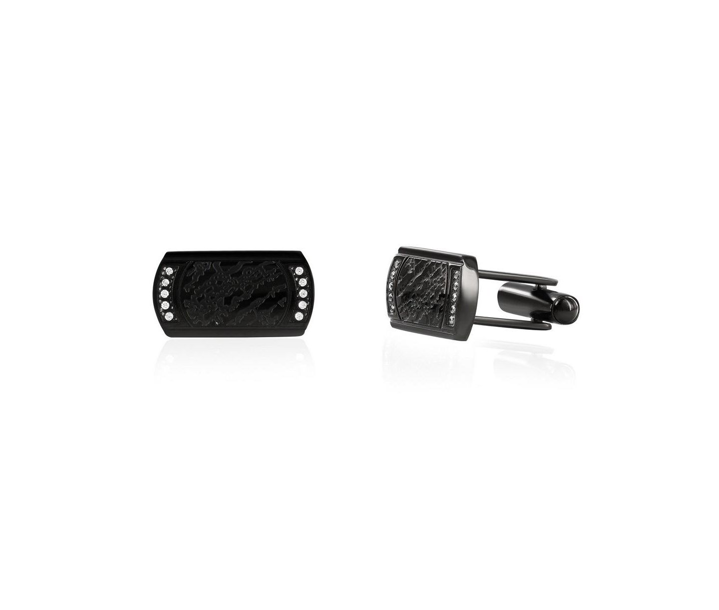 Мужские запонки Metallo Stainless Steel, Textured CZ Cuff Links, цвет: Чёрный — фото 1
