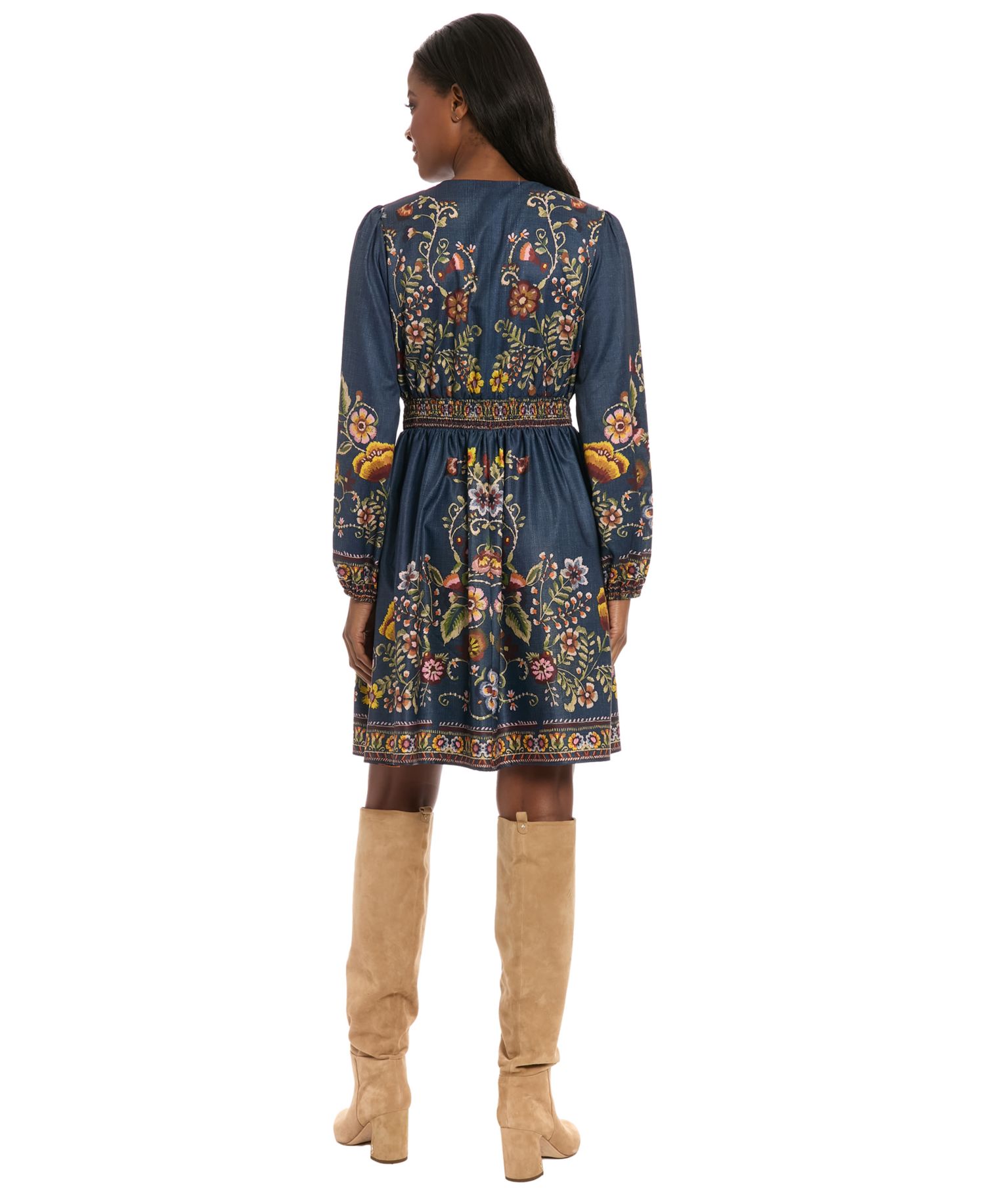 Petite Printed V-Neck Mini Dress