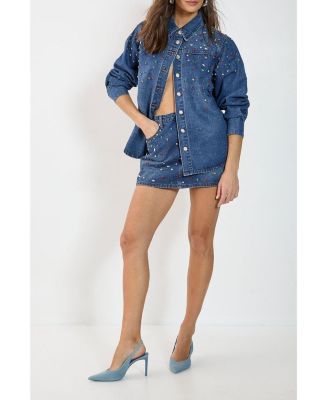 Women's Denim Embellished Long Sleeve Shirt