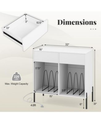 Double Wide Record Player Stand with Power Outlets and Storage