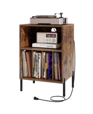 Record Player Stand with Storage Shelf and Charging Station