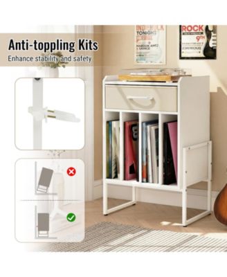 Record Player Stand with Drawer and Vinyl Record Storage