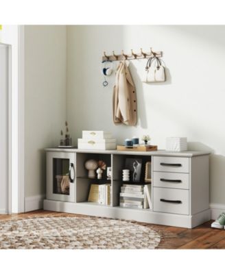 63 in Media Console with 3 Drawers and Dual Glass Display Shelves