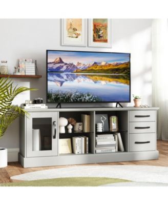 63 in Media Console with 3 Drawers and Dual Glass Display Shelves