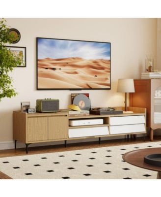 71 in Mid-Century Entertainment Center with Drawers and Storage Cabinet