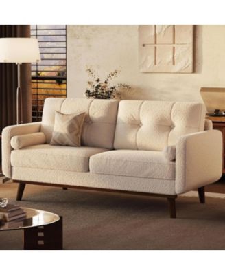 Mid Century Loveseat Comfy Modern Couch Two Seat Teddy Fleece Boucle Upholstered Deep Seat Bedroom Office