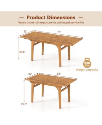 Expandable Acacia Wood Patio Dining Table for 6-8