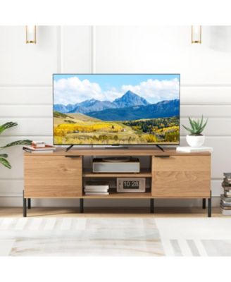 TV Stand with Built-in Charging Station and Enclosed Cabinets for 65 in TVs
