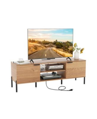TV Stand with Built-in Charging Station and Enclosed Cabinets for 65 in TVs