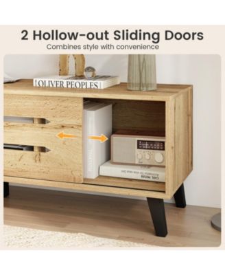 59 in Mid-Century TV Stand with Sliding Doors and Cable Management