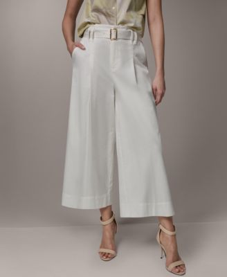 Petite Pleated Wide-Leg Cropped Pants