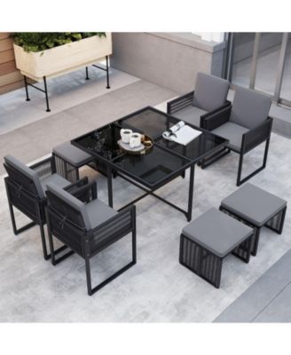 9 Piece Patio Dining Set with Cushions for Yard and Garden