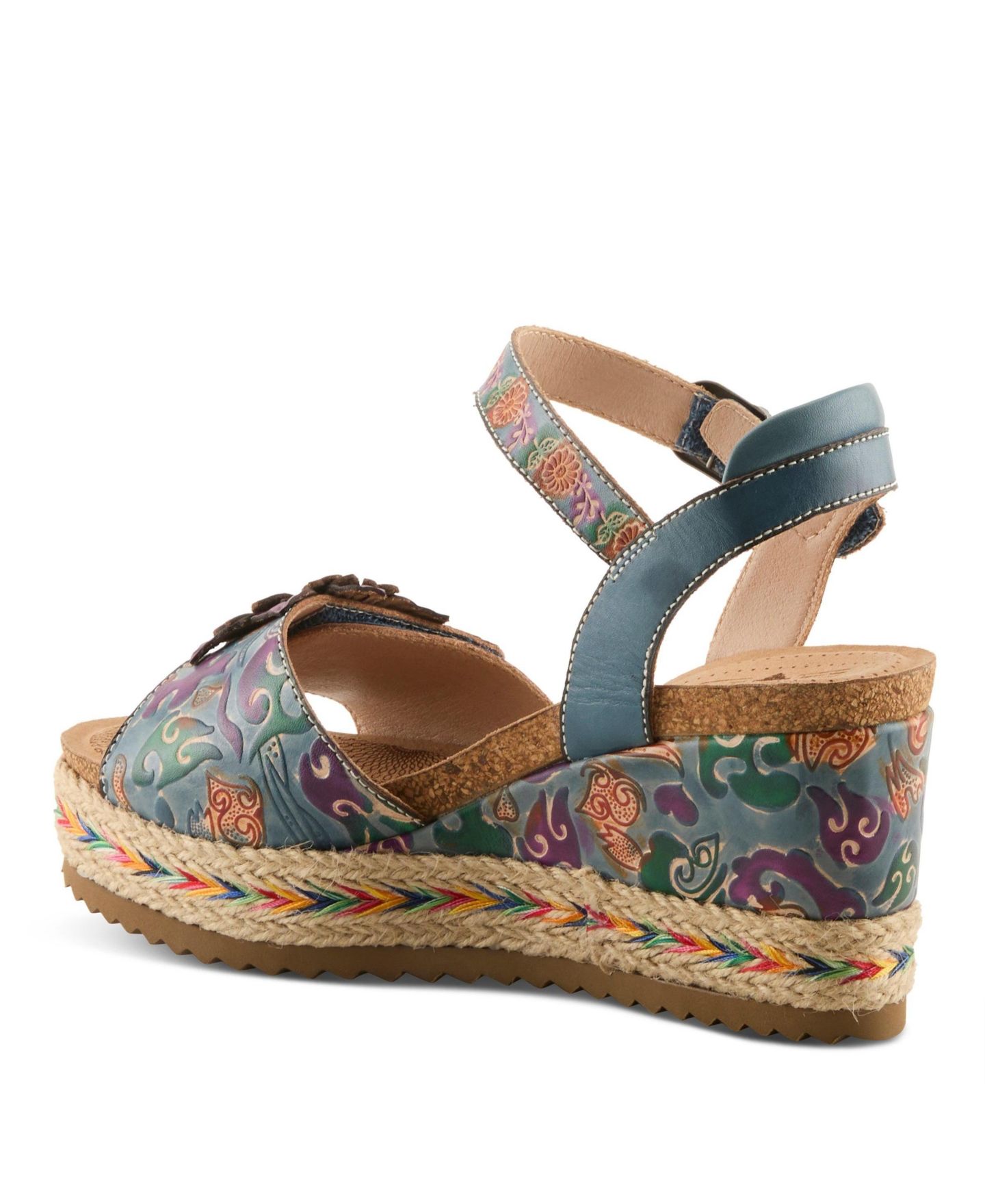 Женские сандалии L'Artiste Boca Wedge with Hand-Painted Leather Vamp, цвет: Синий разноцветный — фото 6