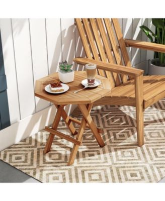 Patio Folding Side Table w/ X-shaped Legs and Slatted Tabletop for Backyard