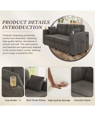 67" Chenille Loveseat Sofa, 2-Seater Couch with Storage, USB Charging and Cup Holders for Living Room and Apartment