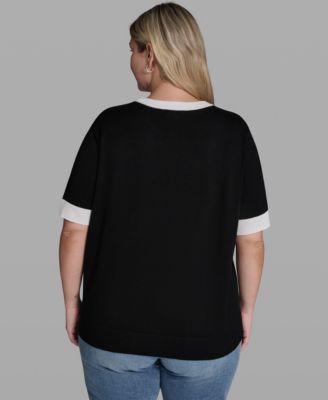 Plus Size Pearl Flower-Detail Pull-On Sweater