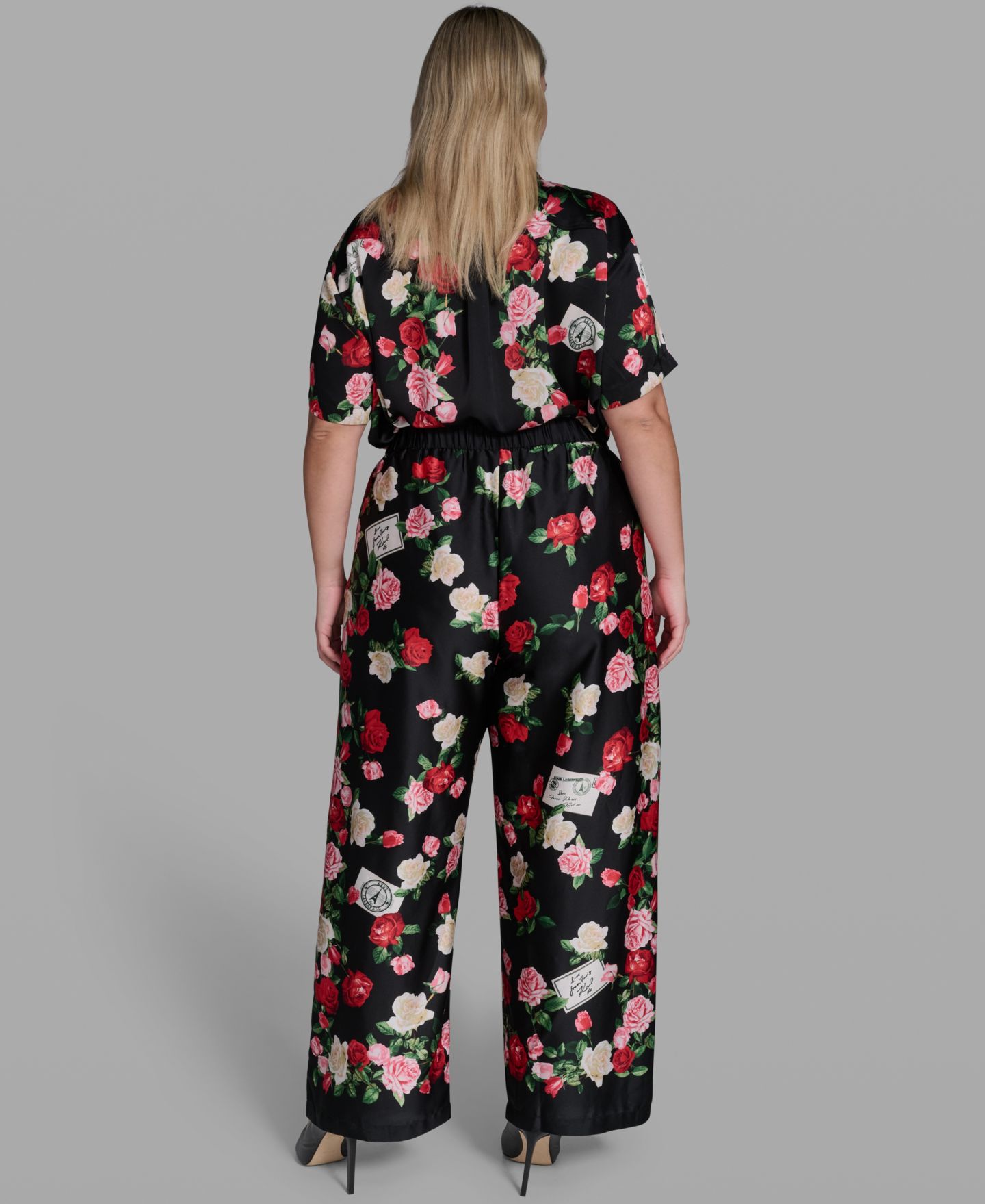 Женские брюки KARL LAGERFELD PARIS Plus Size Mid-Rise Floral-Print Pull-On, цвет: Чёрный разноцветный — фото 5