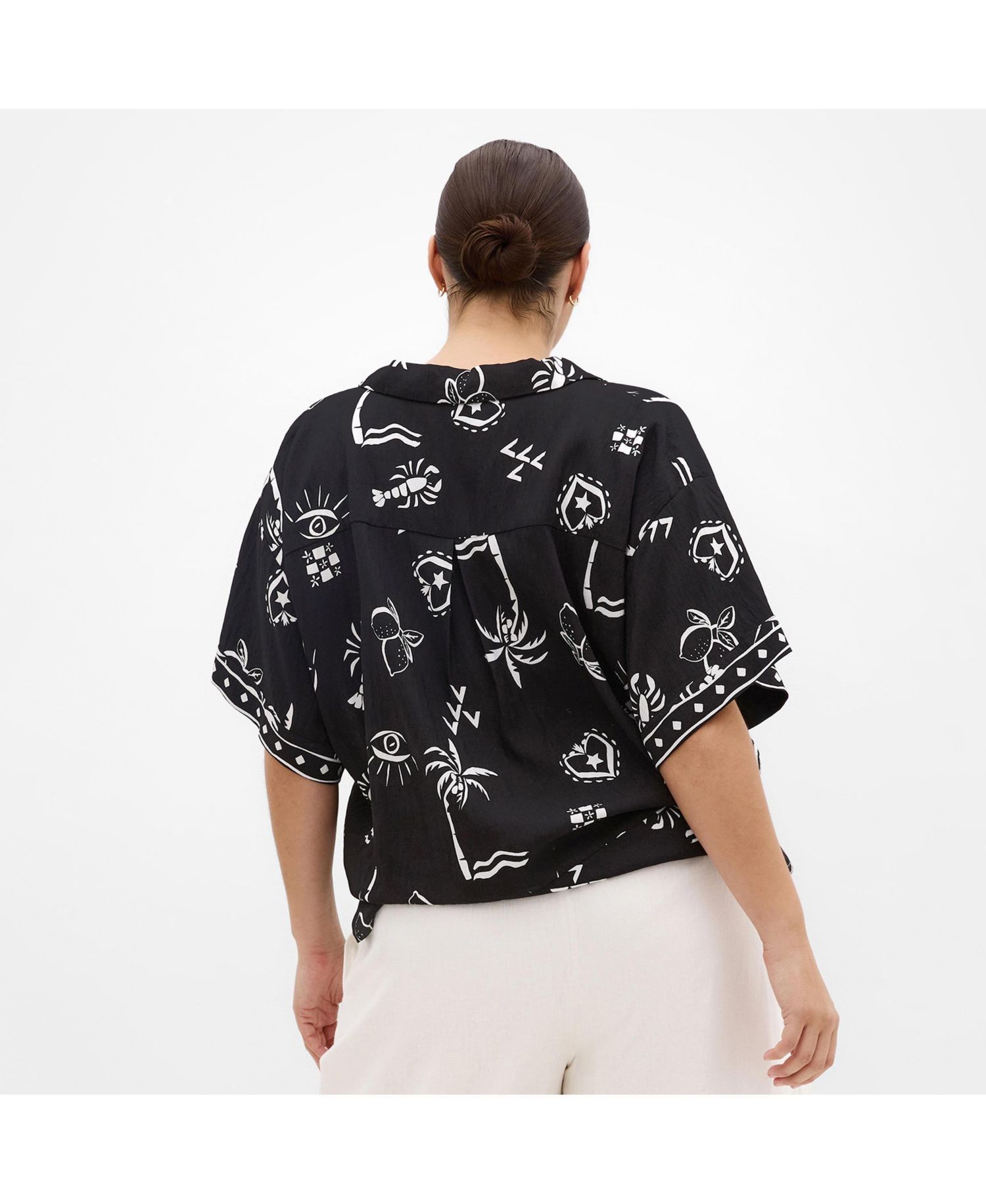Plus Size Resort Border Print Shirt