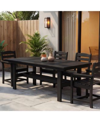71" HDPE Outdoor Dining Table with Umbrella Hole for 6-8 People,for Courtyards and Terraces