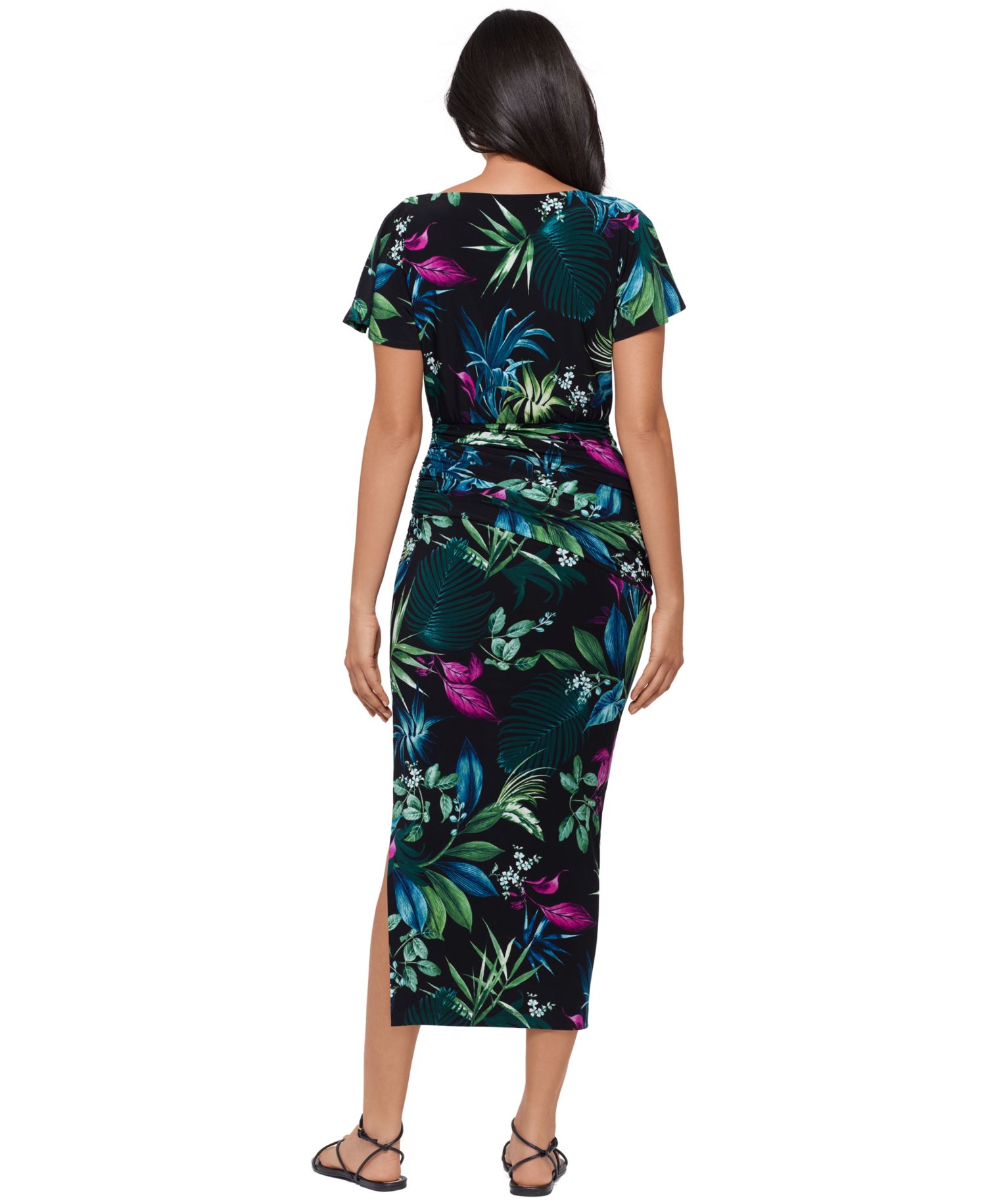 Women's Botanical-Print Boat Neck Shaping Dress