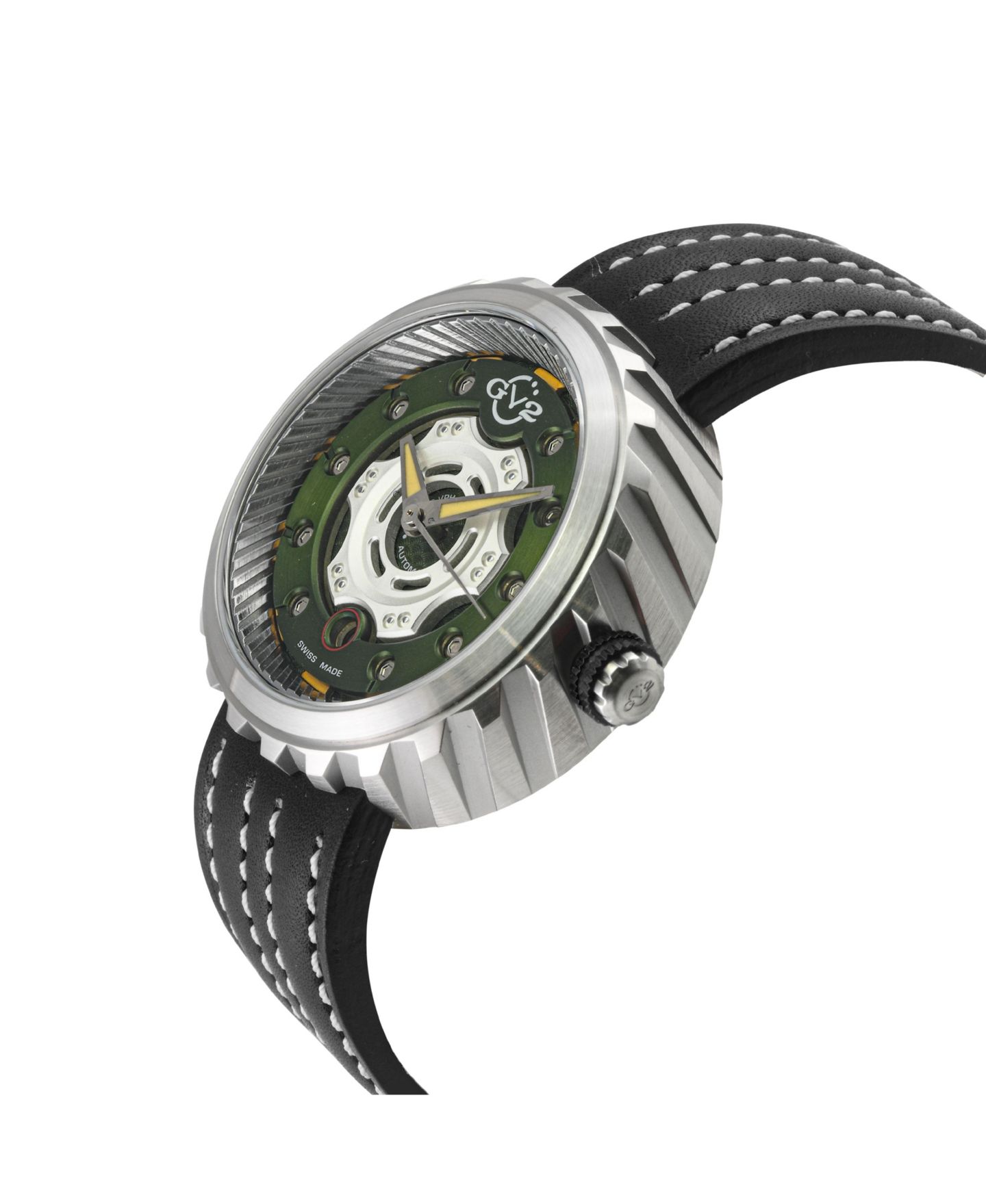Мужские часы GV2 by Gevril Motorcycle Swiss Automatic stitching Leather Strap Watch, цвет: Серебряный — фото 3