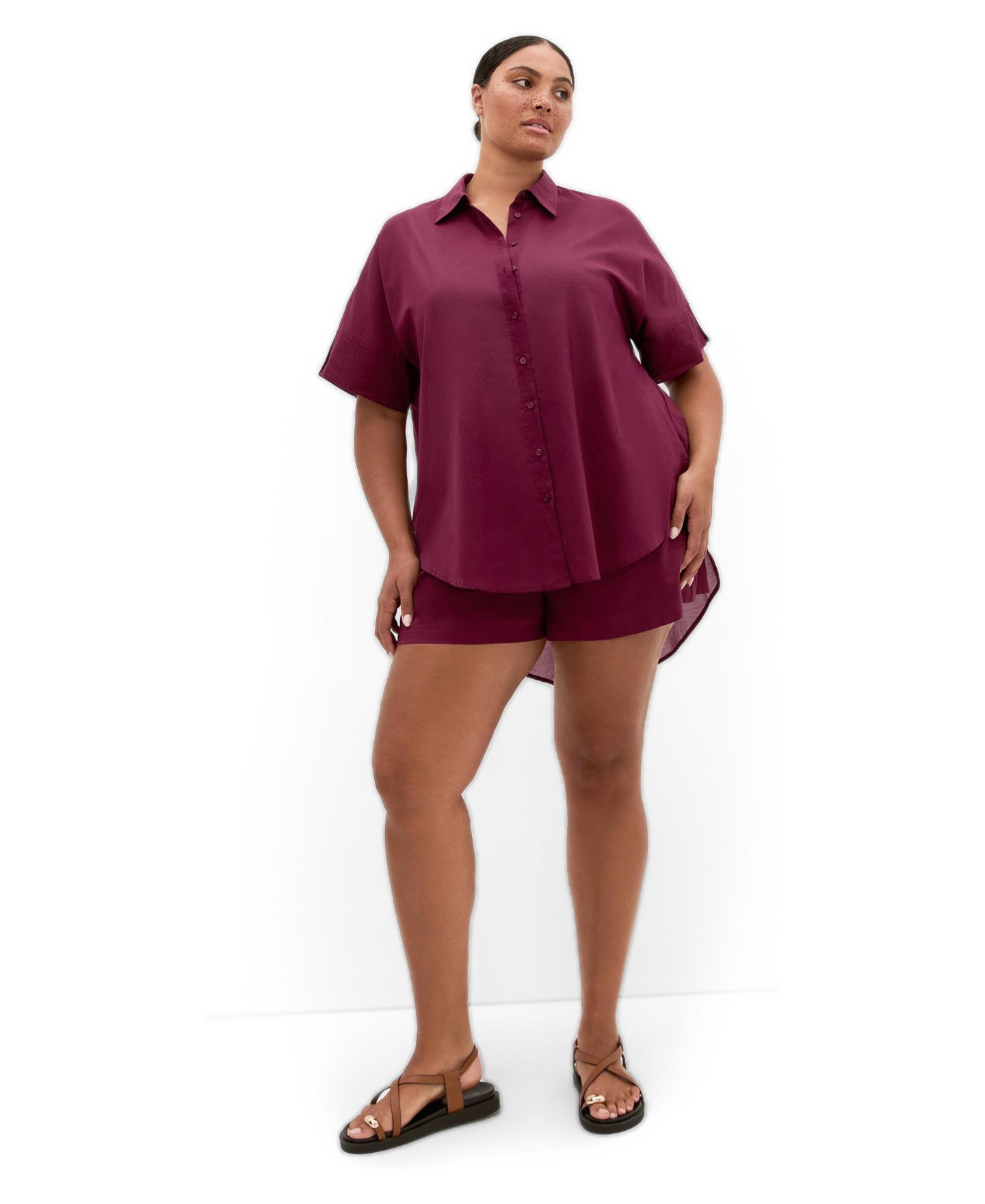 Женская рубашка CITY CHIC Plus Size Lola Longline Cotton, цвет: Pomegranate — фото 3