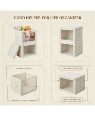 Stackable Storage Bins With Lids Foldable Closet Organizers Transparent Window Removable Lids Firm Handles 4 Pack