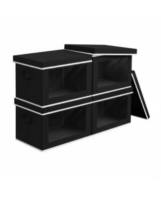 Stackable Storage Bins With Lids Foldable Closet Organizers Transparent Window Removable Lids Firm Handles 4 Pack