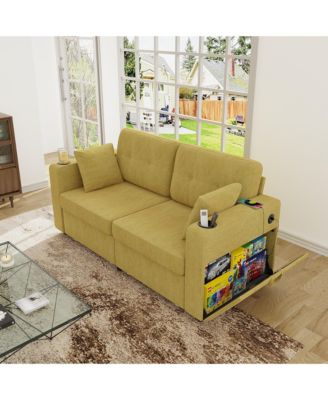 Compact Loveseat Sofa, 67" Chenille 2-Seater Couch Featuring Storage, USB Charging and Cup Holder for Small Spaces