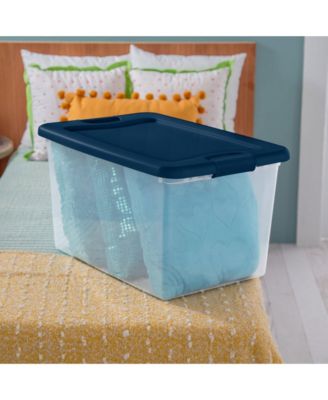 64 Quart Latching Plastic Storage Container Tote, Marine Blue, 12 Pack