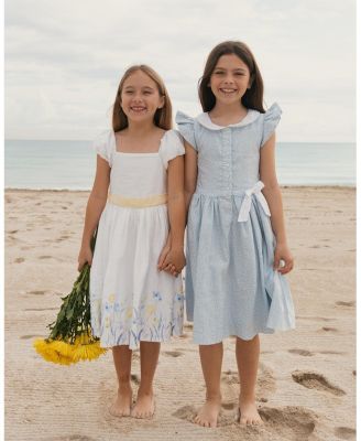Hope and Henry Little and Big Girls' Ruffle Sleeve Linen Dress with Peter Pan Collar
