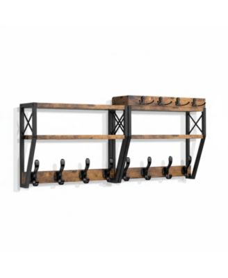 Upgraded 32" Wall Mount Coat Rack 4 in 1 with Shelf 12 Hooks Entryway Organizer Mail Holder