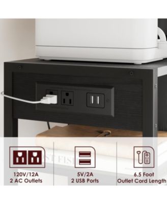 18” Mobile Printer Stand with Outlets, USB, 3/4-Tier Rolling Storage Cart, Shelves, Locking Casters, Compact Table for Office