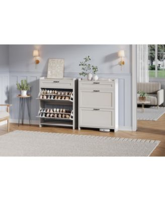 Shoe Cabinet with 2 Flip Drawers, High-Gloss Hidden Storage, Entryway or Hallway Freestanding Organizer