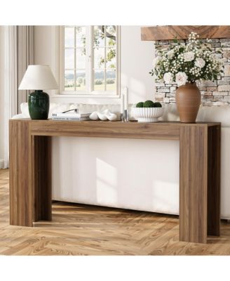 62.99in Extra Long Farmhouse Entryway Table Narrow Sofa Table Walnut
