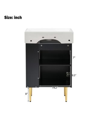 21.6" Bathroom Vanity with Ceramic Sink, Bathroom Storage Cabinet with Right Side Storage