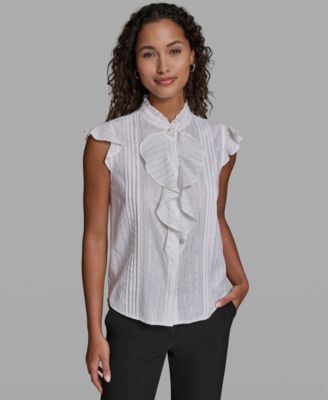 Women's Ruffle Sleeveless Mock Neck Blouse