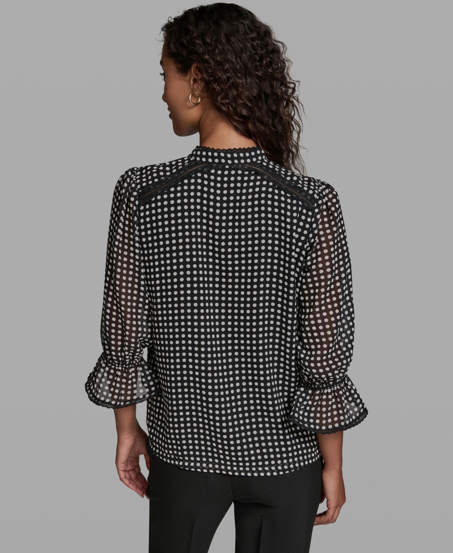 Women's Front Keyhole Polka Dot Woven Blouse
