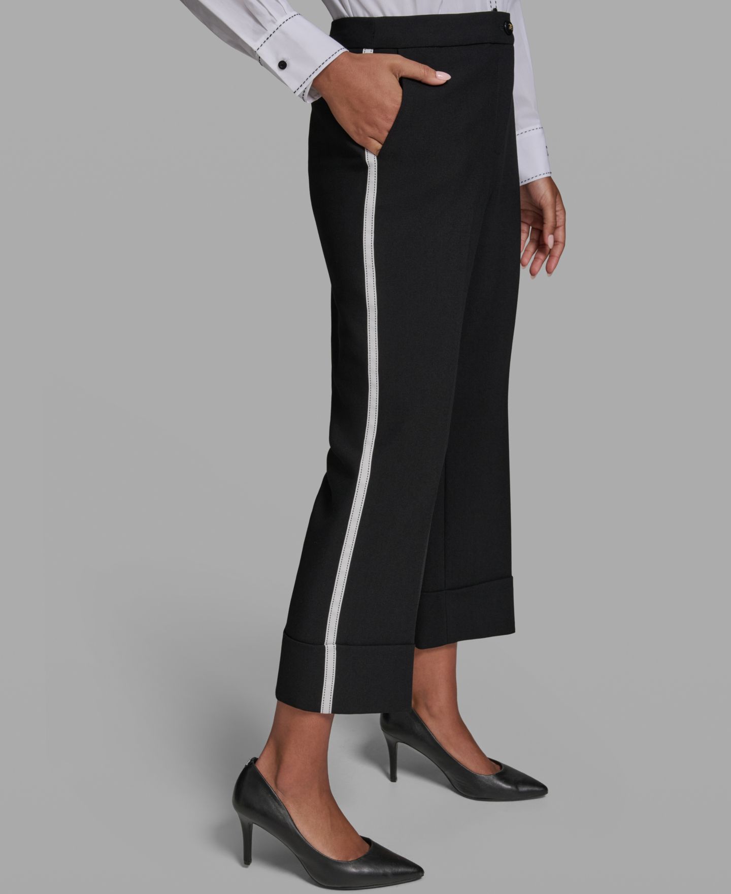 Женские брюки KARL LAGERFELD PARIS Mid-Rise Cuffed Ankle-Length, цвет: Чёрный — фото 3