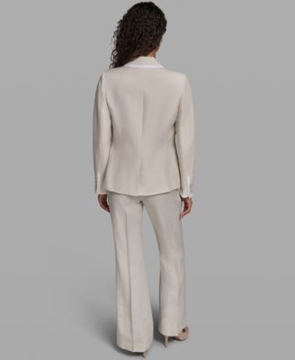 Women's Collared Woven Jacket, Crew Neck Sweater and Wide-Leg Woven Pants