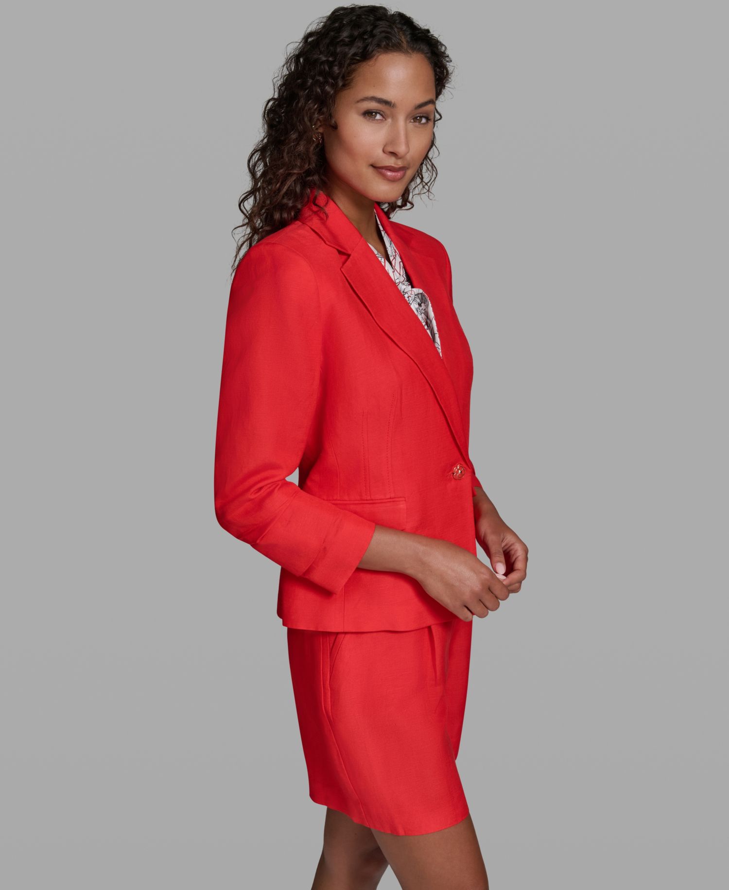 Women's Linen-Blend Cropped Single-Button Blazer
