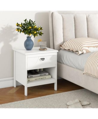 2-tier Wood Nightstand with Drawer and Open Storage Shelf for Bedroom