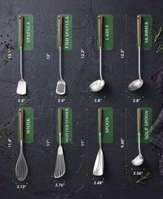 8-Piece 304 Stainless Steel Cooking Utensils Set with Heat-Resistant Wooden Handles