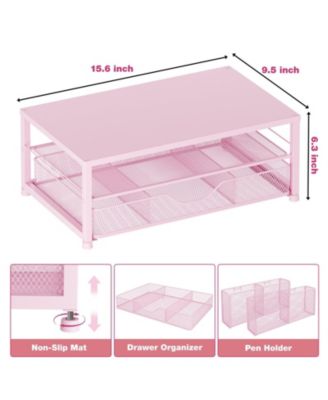 2-tier Monitor Stand Riser Desk Organizer With Drawer Pen Holder