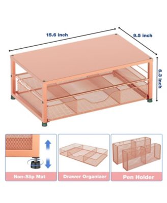 2-tier Monitor Stand Riser Desk Organizer With Drawer Pen Holder