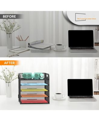Letter Tray Paper Organizer 5-tier Desk File Holder Metal Desktop Document Shelf Office Classroom Organization