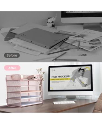 Letter Tray Paper Organizer 5-tier Desk File Holder Metal Desktop Document Shelf Office Classroom Organization